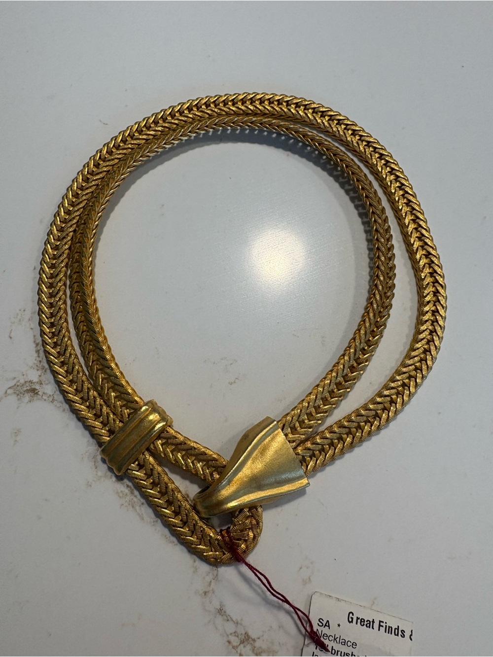 Gold Braided Rope Necklace with Sculpted Clasp